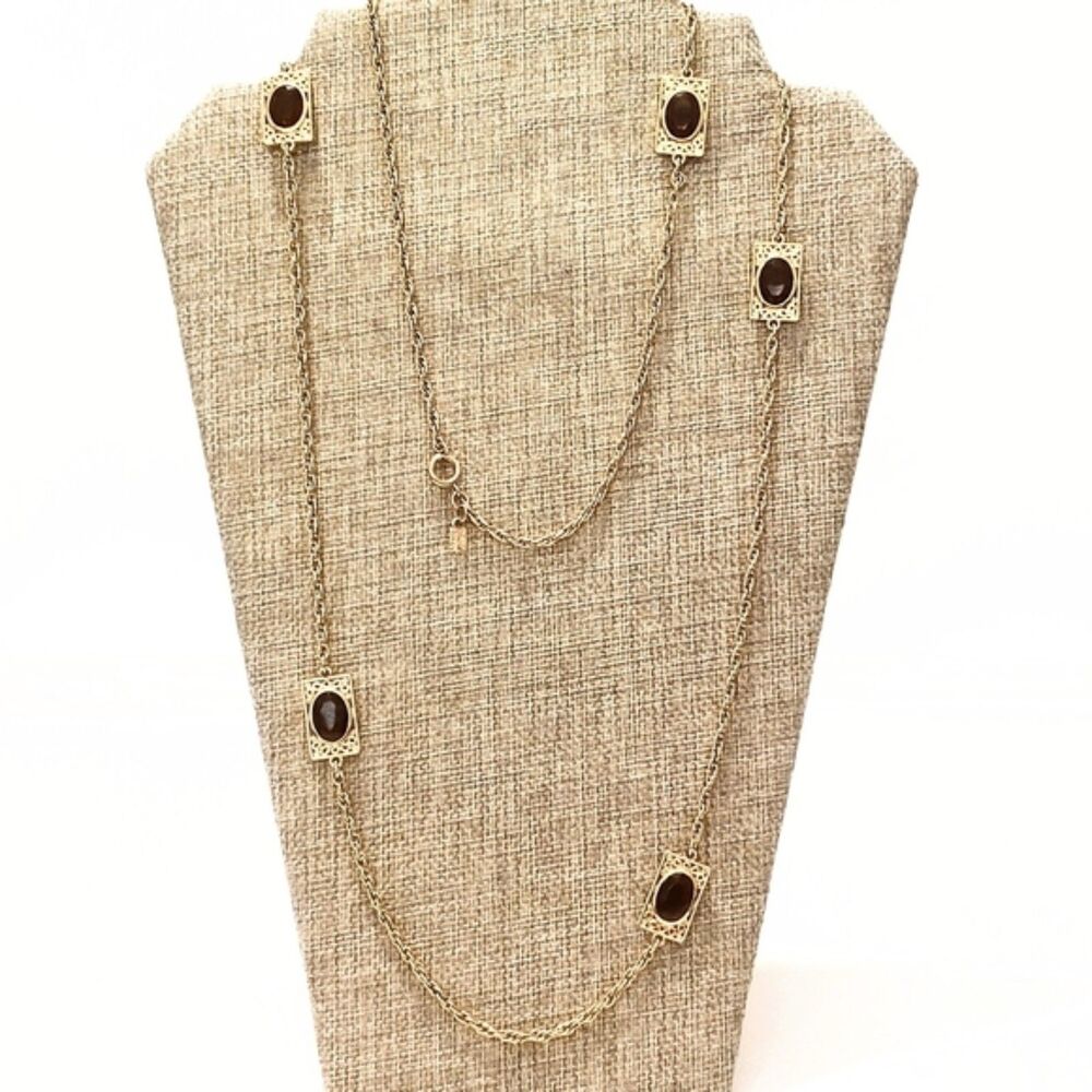 Vintage Emmons Gold Tone Purple Filigree Station Chain Necklace